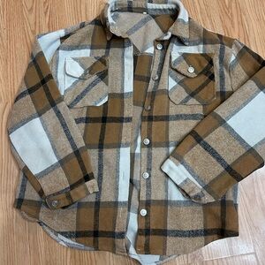Plaid Button-Up Shirt in Brown and Cream
